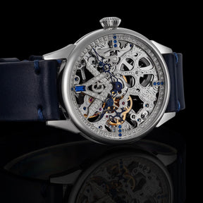 Master Mason Blue Lodge Wristwatch - Silver Skeleton With Stones