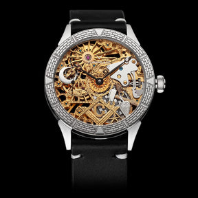 Master Mason Blue Lodge Wristwatch - Gold & Silver Masonic Symbols Skeleton
