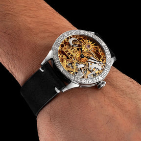 Master Mason Blue Lodge Wristwatch - Gold & Silver Masonic Symbols Skeleton