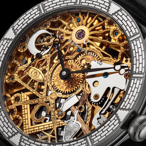 Master Mason Blue Lodge Wristwatch - Gold & Silver Masonic Symbols Skeleton
