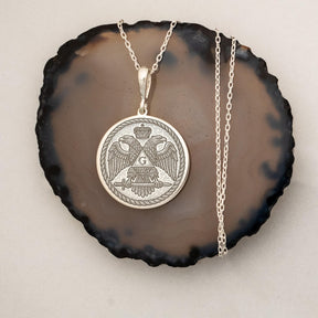Scottish Rite Necklace - Double-Headed Eagle Wings Down With G - Bricks Masons