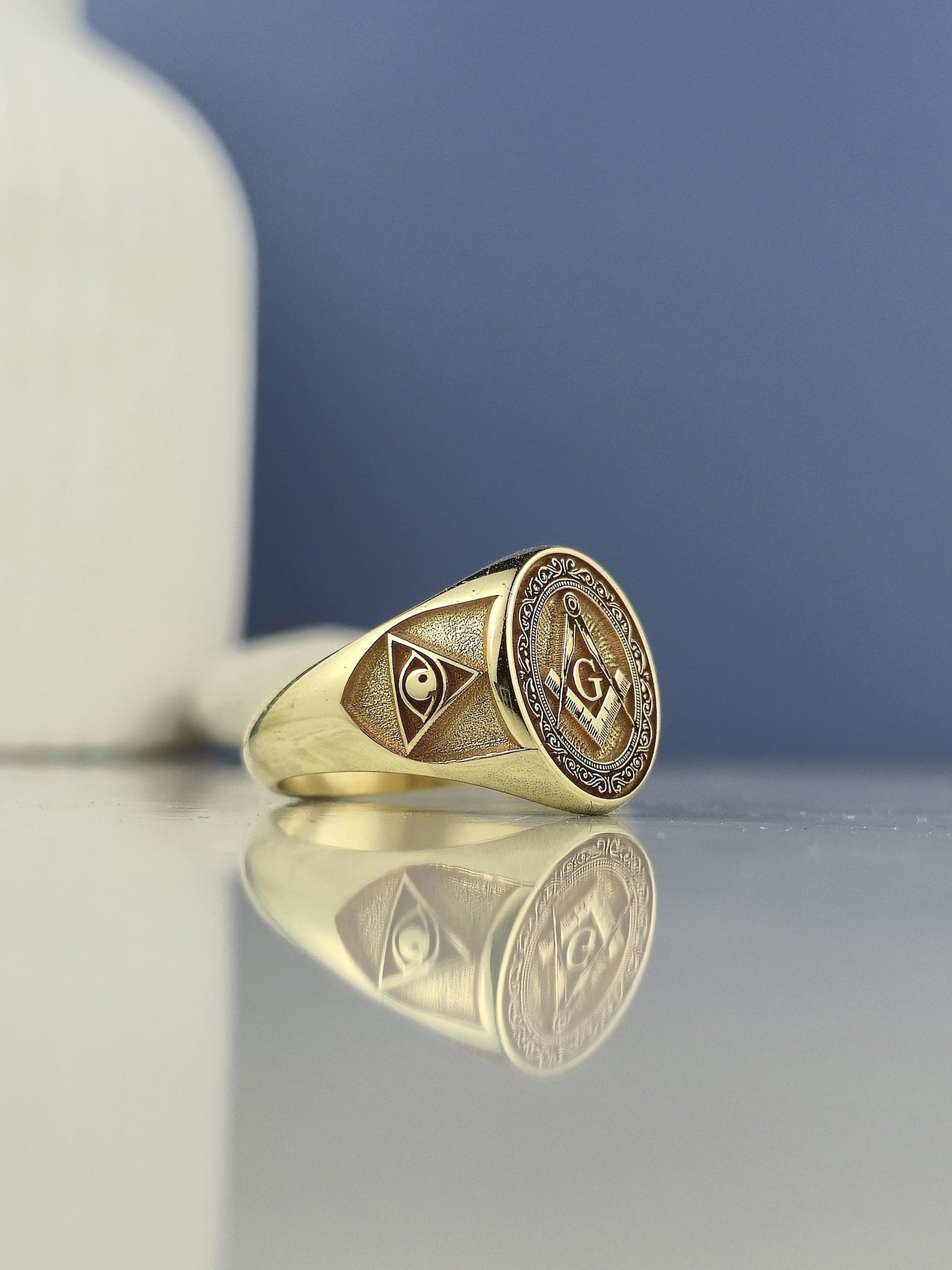 Master Mason Blue Lodge Ring - Square & Compass G with Eye of Providence - Bricks Masons