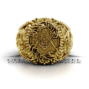 Master Mason Blue Lodge Ring - Square & Compass G Various Materials - Bricks Masons