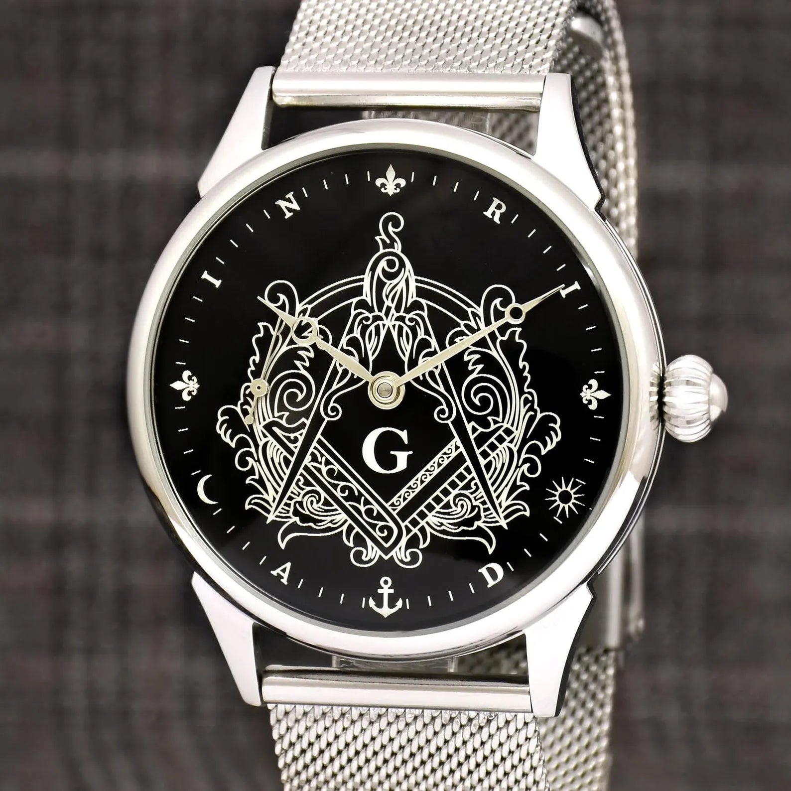 Master Mason Blue Lodge Wristwatch - Hidden Symbols Bracelet - Bricks Masons