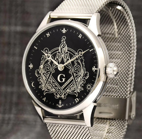 Master Mason Blue Lodge Wristwatch - Hidden Symbols Bracelet - Bricks Masons
