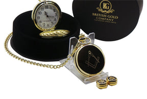 Master Mason Blue Lodge Pocket Watch - Cufflinks Personalised Full Hunter Gift Set in Case - Bricks Masons