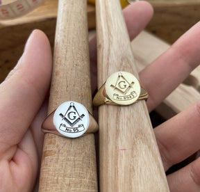 Master Mason Blue Lodge Ring - Solid Gold Customized Lodge Number - Bricks Masons