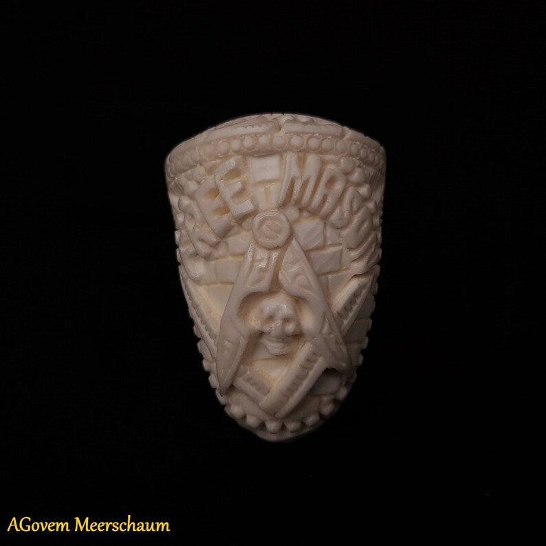 Master Mason Blue Lodge Meerschaum Pipe - Handmade Free Mason With Fitted Case - Bricks Masons