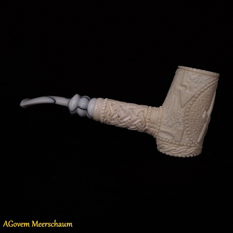 Master Mason Blue Lodge Meerschaum Pipe - Handmade With Velvet Case - Bricks Masons