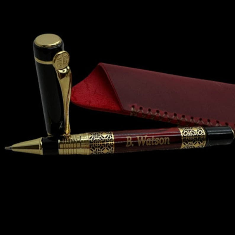 Master Mason Blue Lodge Pen - Engraved Pen in Genuine Leather Case - Bricks Masons