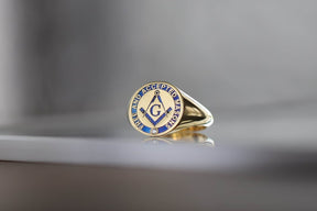 Master Mason Blue Lodge Ring - 10K To 18K Gold Free & Accepted Masons - Bricks Masons