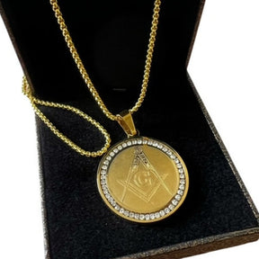 Master Mason Blue Lodge Necklace - Engraved 24k Gold Clad Pendant - Bricks Masons