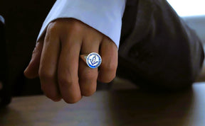 Master Mason Blue Lodge Ring - Sterling Silver With Blue Enamel - Bricks Masons