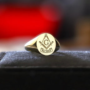 Master Mason Blue Lodge Ring - Solid Gold Customized Lodge Number - Bricks Masons