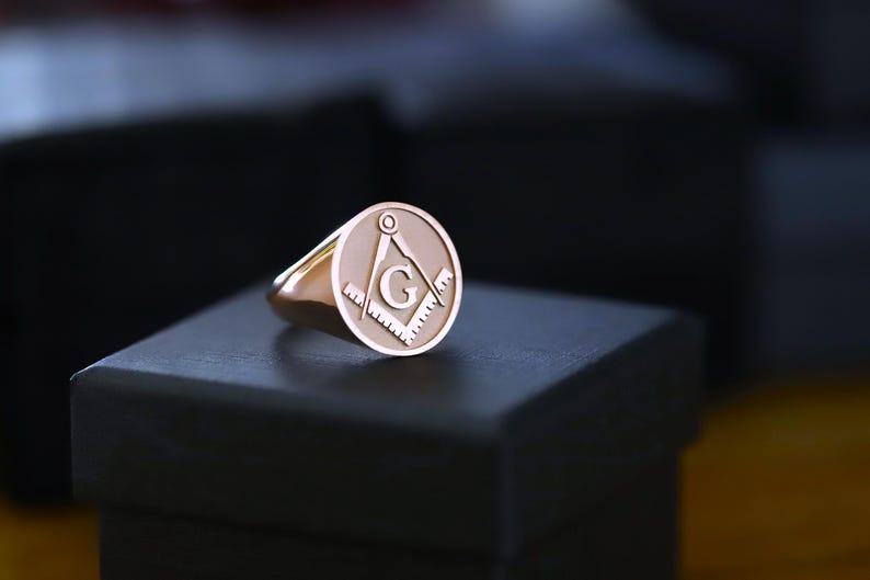 Master Mason Blue Lodge Ring - 10K to 18K Gold Plated 925 Sterling Silver Square & Compass G - Bricks Masons