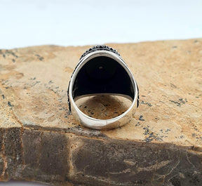 Master Mason Blue Lodge Ring - Handmade Sterling Silver Onyx - Bricks Masons