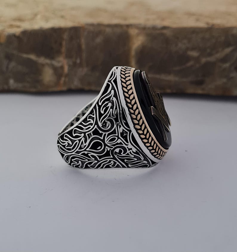 Master Mason Blue Lodge Ring - Handmade Sterling Silver Onyx - Bricks Masons