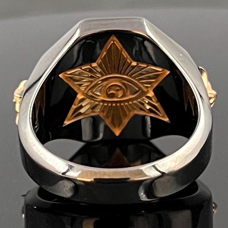 Order Of Malta Ring - Blackened Sterling Silver Garnet & Diamond - Bricks Masons
