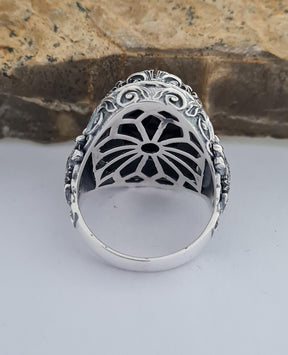 Master Mason Blue Lodge Ring - Handmade Sterling Silver Onyx - Bricks Masons
