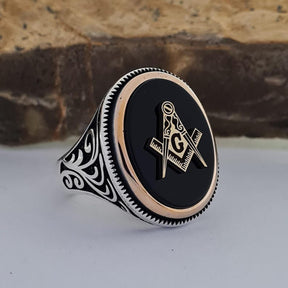 Master Mason Blue Lodge Ring - Sterling Silver Onyx - Bricks Masons