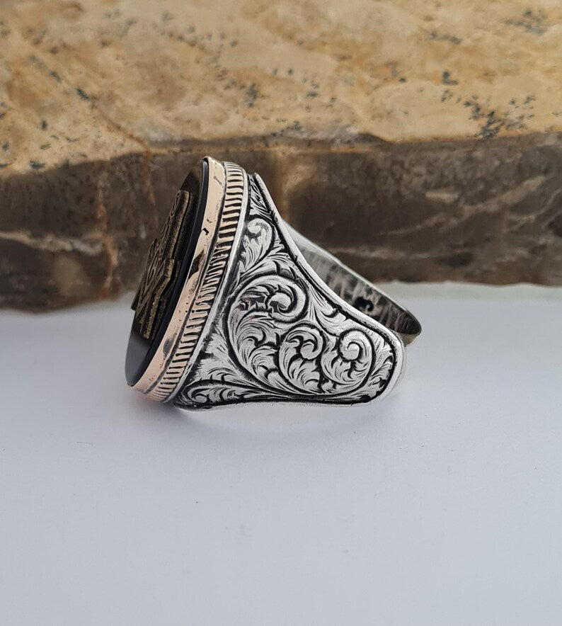 Master Mason Blue Lodge Ring - Sterling Silver Onyx - Bricks Masons