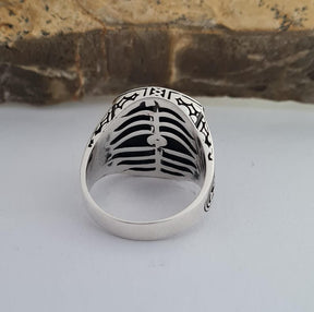 Master Mason Blue Lodge Ring - Handmade Sterling Silver Onyx - Bricks Masons