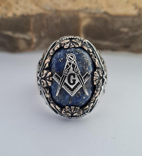 Master Mason Blue Lodge Ring - Sterling Silver Masonic Ring - Bricks Masons