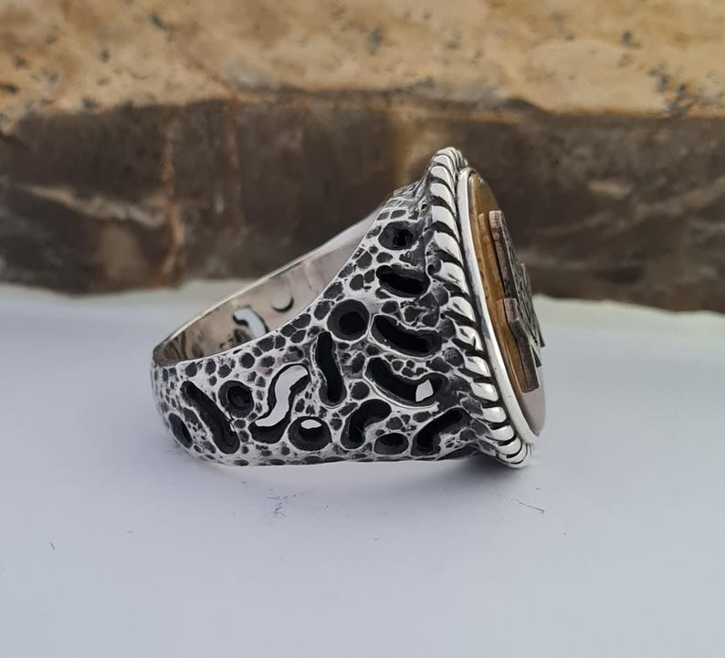Master Mason Blue Lodge Ring - Tiger Eye 925 Silver - Bricks Masons