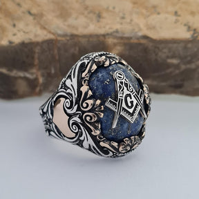 Master Mason Blue Lodge Ring - Sterling Silver Masonic Ring - Bricks Masons
