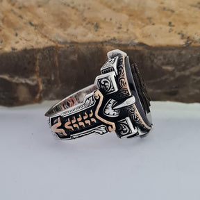 Master Mason Blue Lodge Ring - Sterling Silver Masonic Garnet Zircon - Bricks Masons