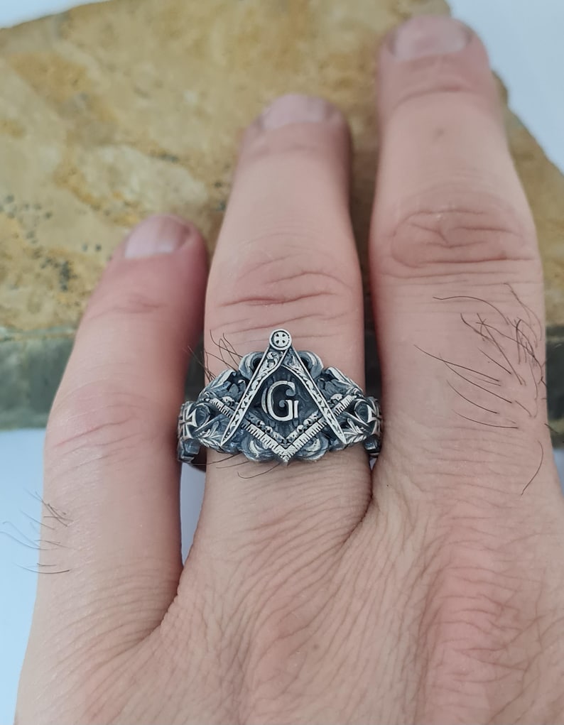 Master Mason Blue Lodge Ring - Handcrafted Sterling Silver Gothic Templar Cross - Bricks Masons