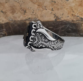 Master Mason Blue Lodge Ring - Black Onyx Freemason Symbol - Bricks Masons