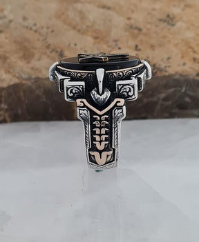 Master Mason Blue Lodge Ring - Handmade Sterling Silver Black Onyx - Bricks Masons