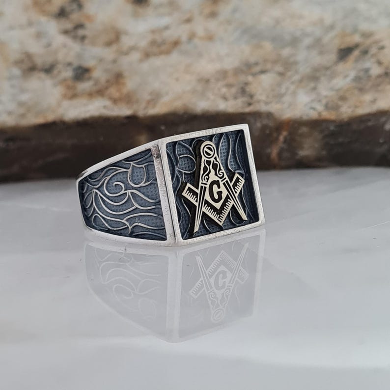 Master Mason Blue Lodge Ring - Handcrafted Sterling Silver - Bricks Masons