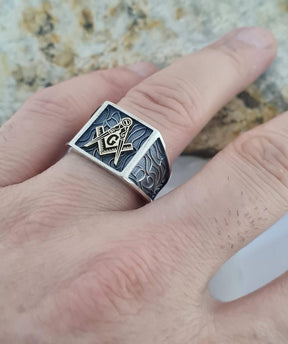 Master Mason Blue Lodge Ring - Handcrafted Sterling Silver - Bricks Masons
