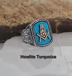Master Mason Blue Lodge Ring - Handmade Sterling Silver Onyx - Bricks Masons