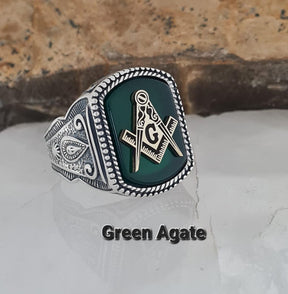 Master Mason Blue Lodge Ring - Handmade Sterling Silver Onyx - Bricks Masons