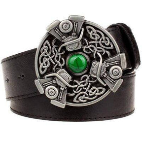 Knights Templar Belt - Celtic Knot Green Gem Black/Brown/White - Bricks Masons