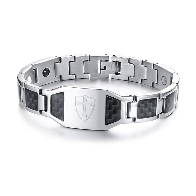 Knights Templar Bracelet - Cross Carbon Fiber Magnetic - Bricks Masons