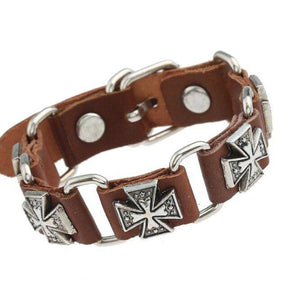 Knights Templar Bracelet - Cross Leather (Black/Brown) - Bricks Masons