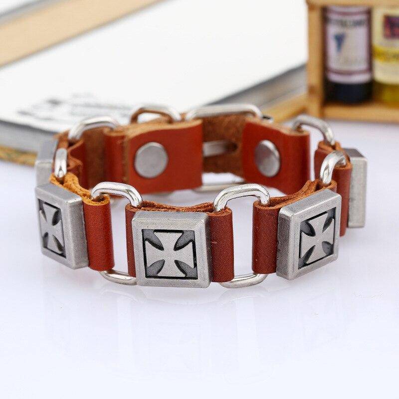 Knights Templar Bracelet - Cross Leather (Black/Brown) - Bricks Masons