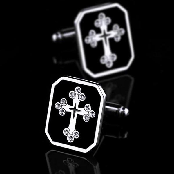 Knights Templar Cufflink - Cross Rectangular Black - Bricks Masons