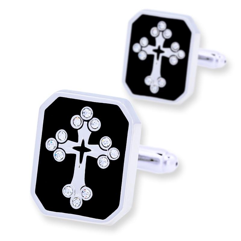 Knights Templar Cufflink - Cross Rectangular Black - Bricks Masons