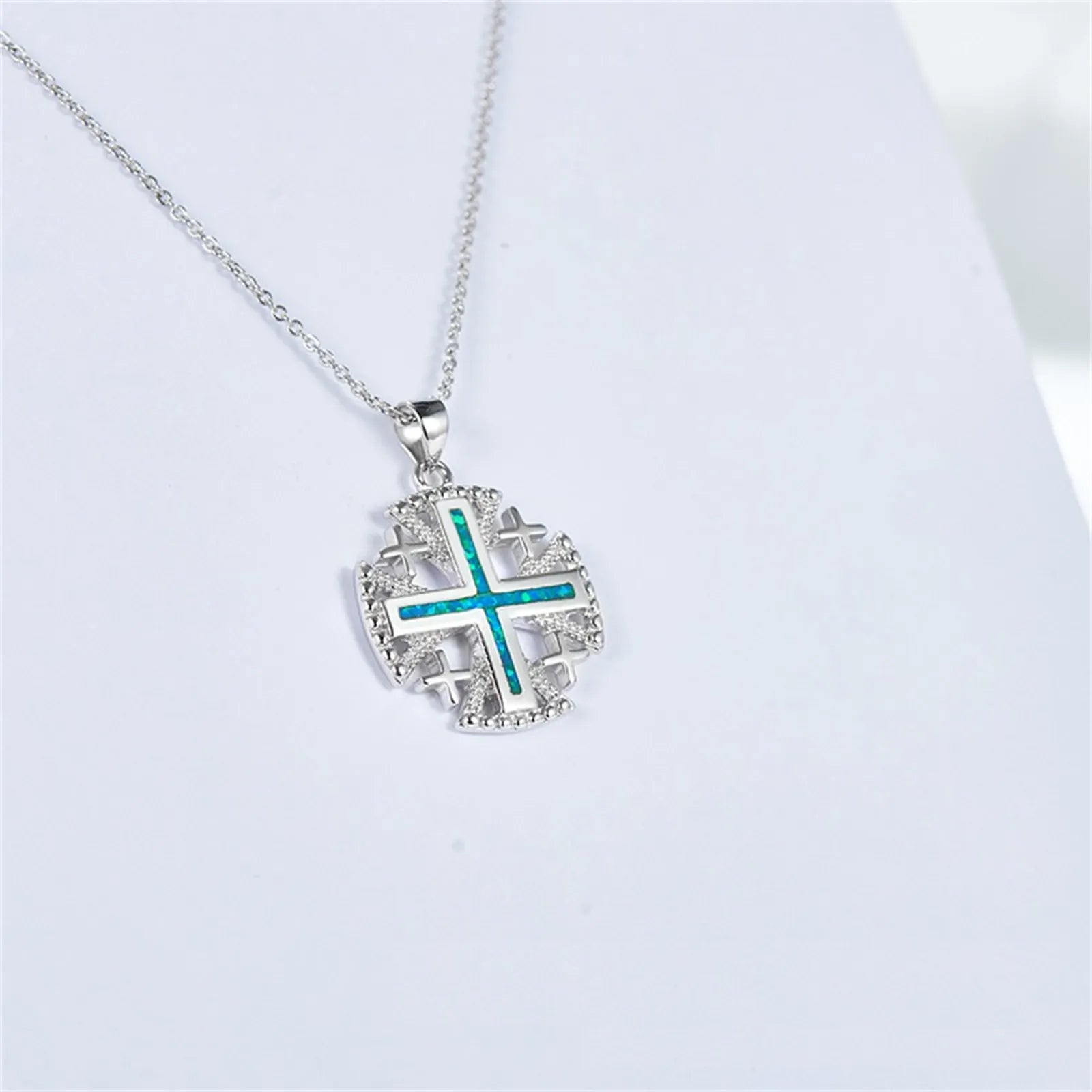 Knights Templar Commandery Necklace - Jerusalem Cross Green Opal Sterling Silver - Bricks Masons