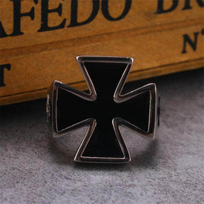 Knights Templar Ring - 25mm Stainless Steel Black Cross - Bricks Masons