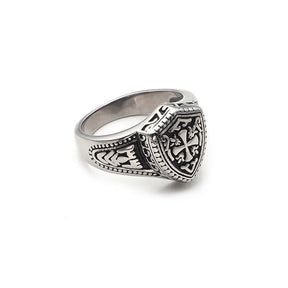 Knights Templar Commandery Ring - 316L Stainless Steel Warrior Cross Shield - Bricks Masons