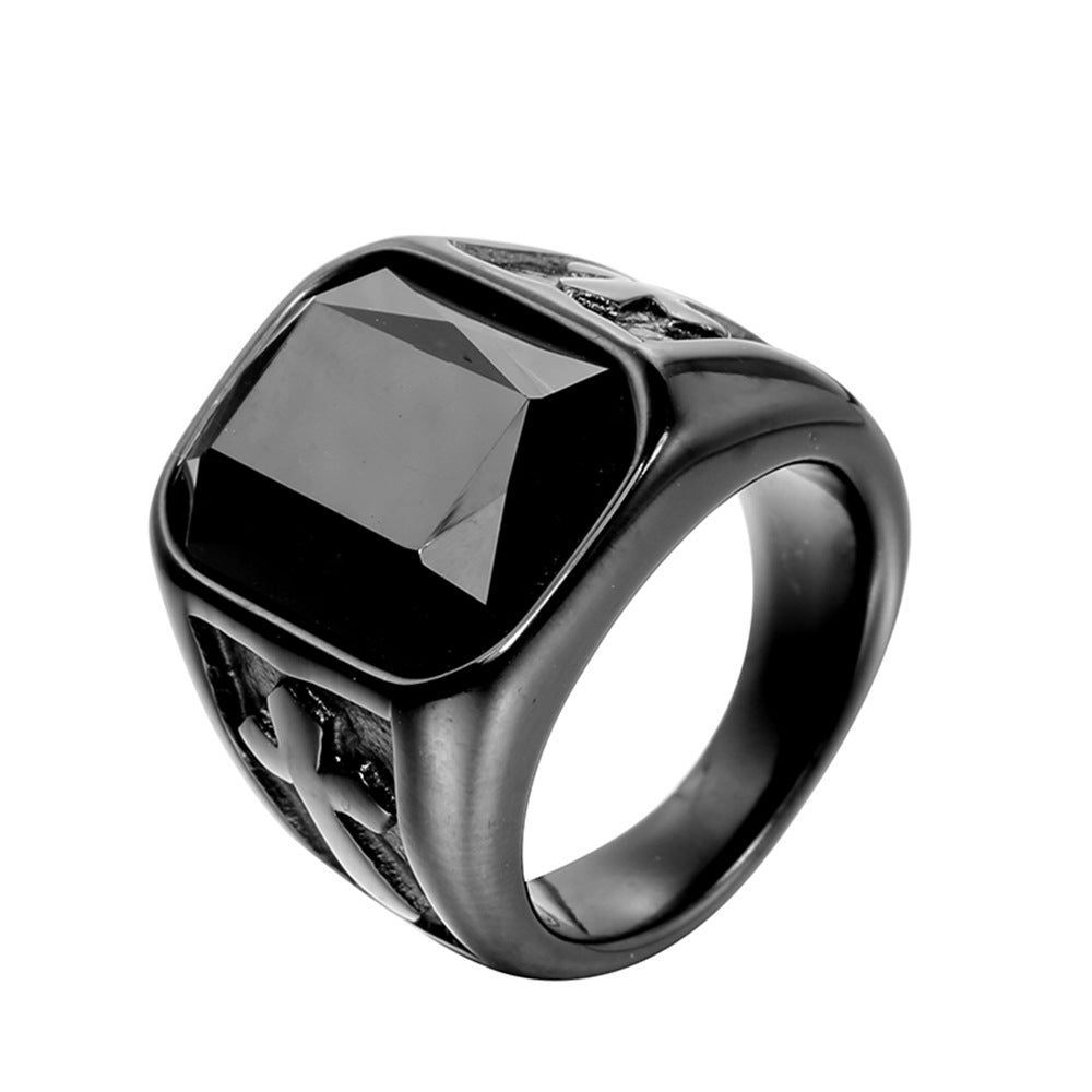 Knights Templar Commandery Ring - Black With Various Gemstones Stainless Steel Ring - Bricks Masons