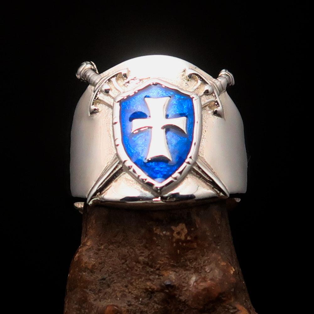 Knights Templar Ring - Blue Shield Cross Sterling Silver - Bricks Masons