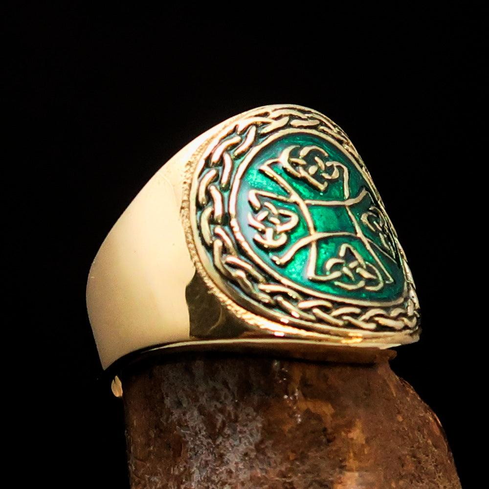 Knights Templar Ring - Brass Green Celtic Cross - Bricks Masons