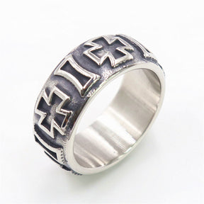 Knights Templar Commandery Ring - Cross Stainless Steel Silver & Black Ring - Bricks Masons